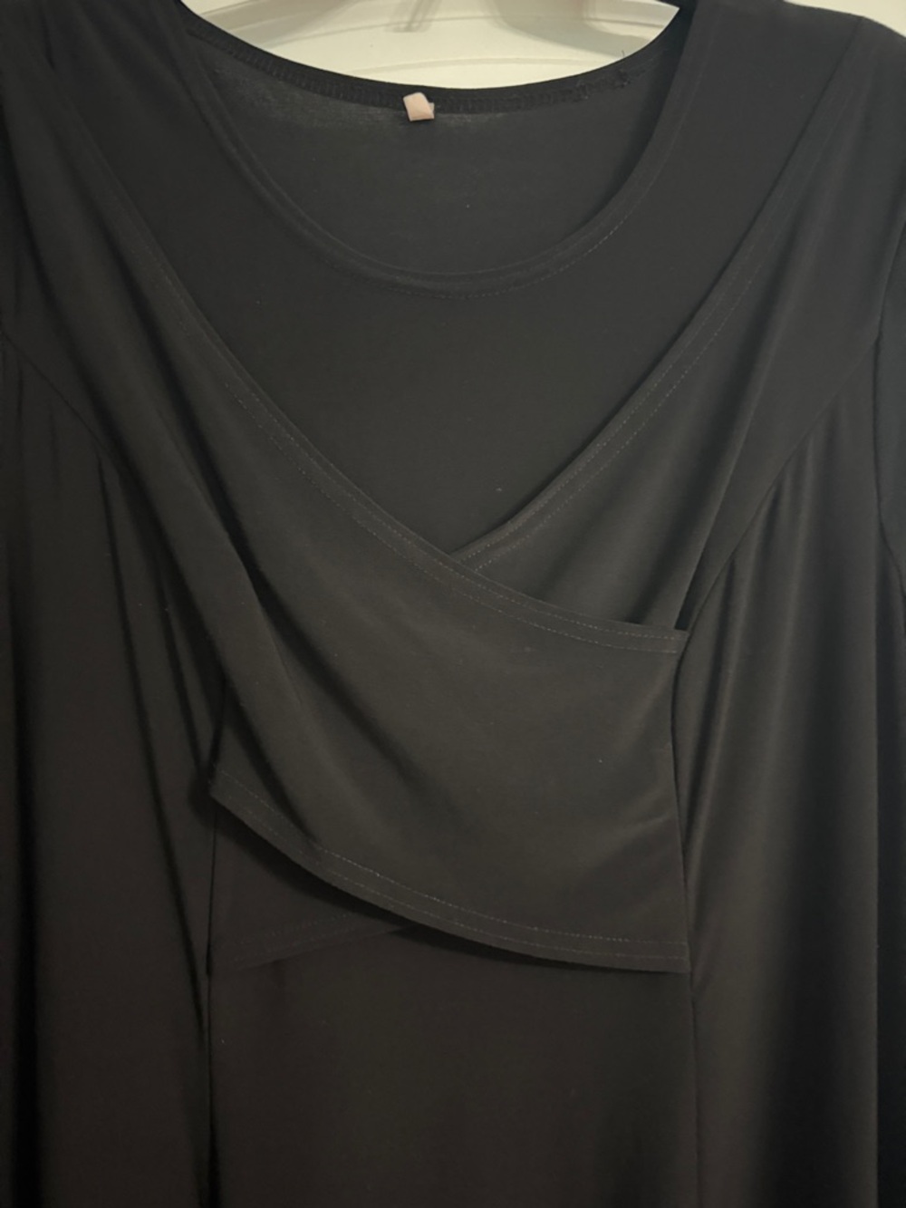 Black Faux Wrap Dress with Sheer Mesh Long Sleeves Women's Size 16 - Picture 3 of 10